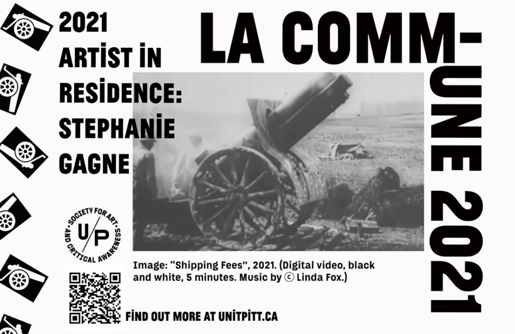 A black and white poster featuring a still from a film that shows historic footage of a cannon being shot off. The text reads: