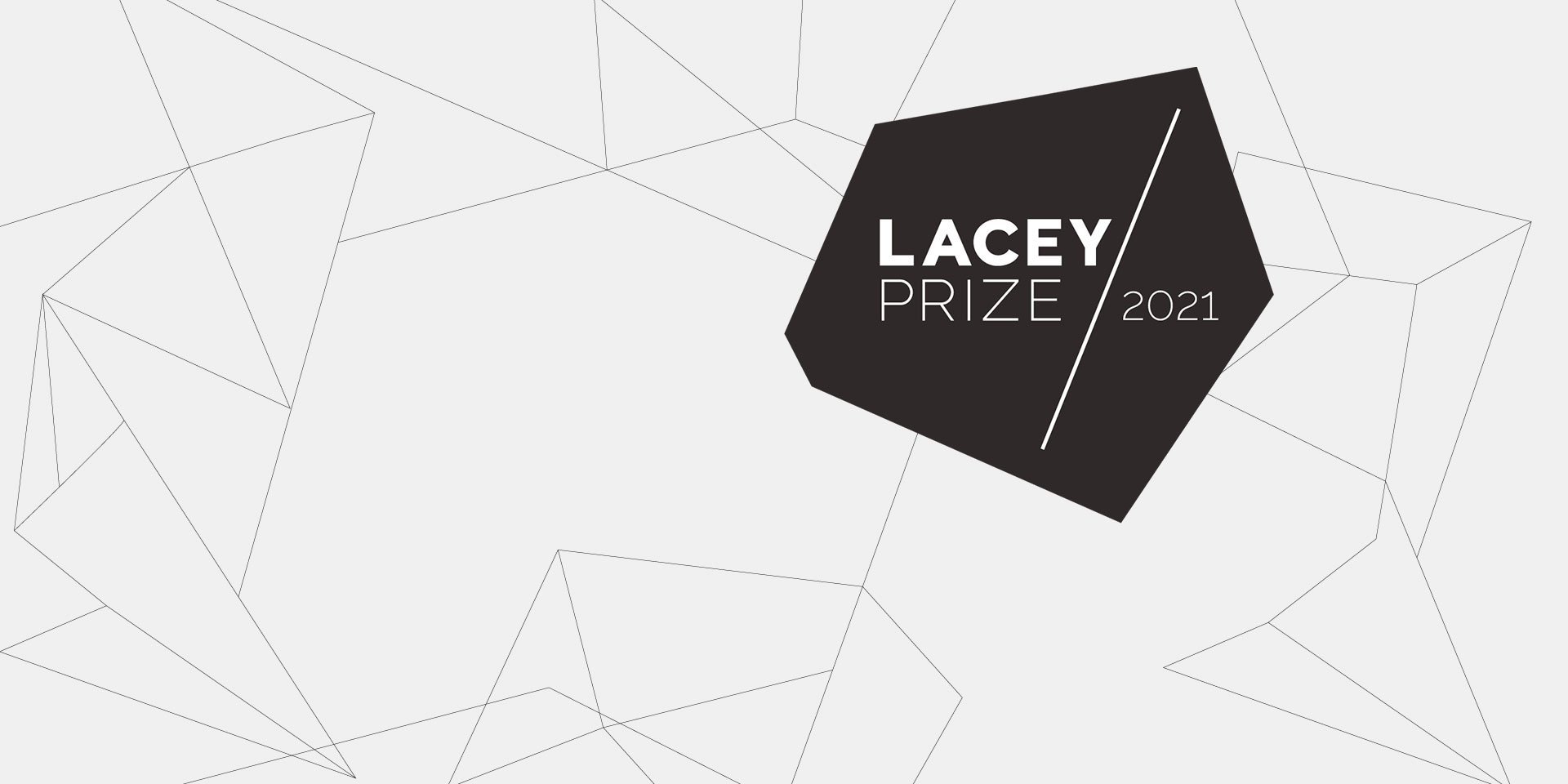 Geometric logo design for the 2021 Lacey Prize, black, grey and white