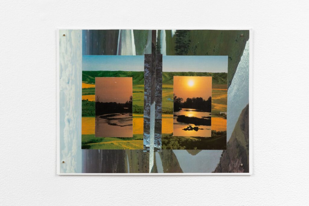 A graphic collage by Alyson Bucharestfeaturing aquatic landscapes in rectangular forms.